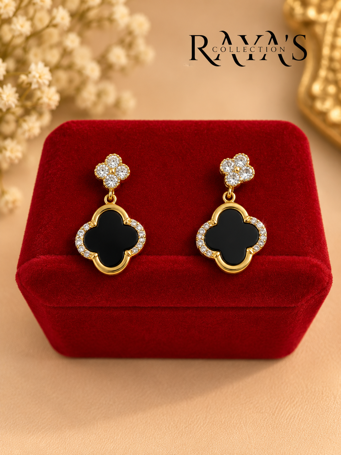 Midnight Clover Drop Earrings