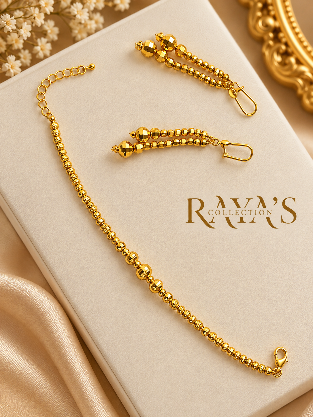 Golden Beaded Elegance Bracelet & Earrings Set