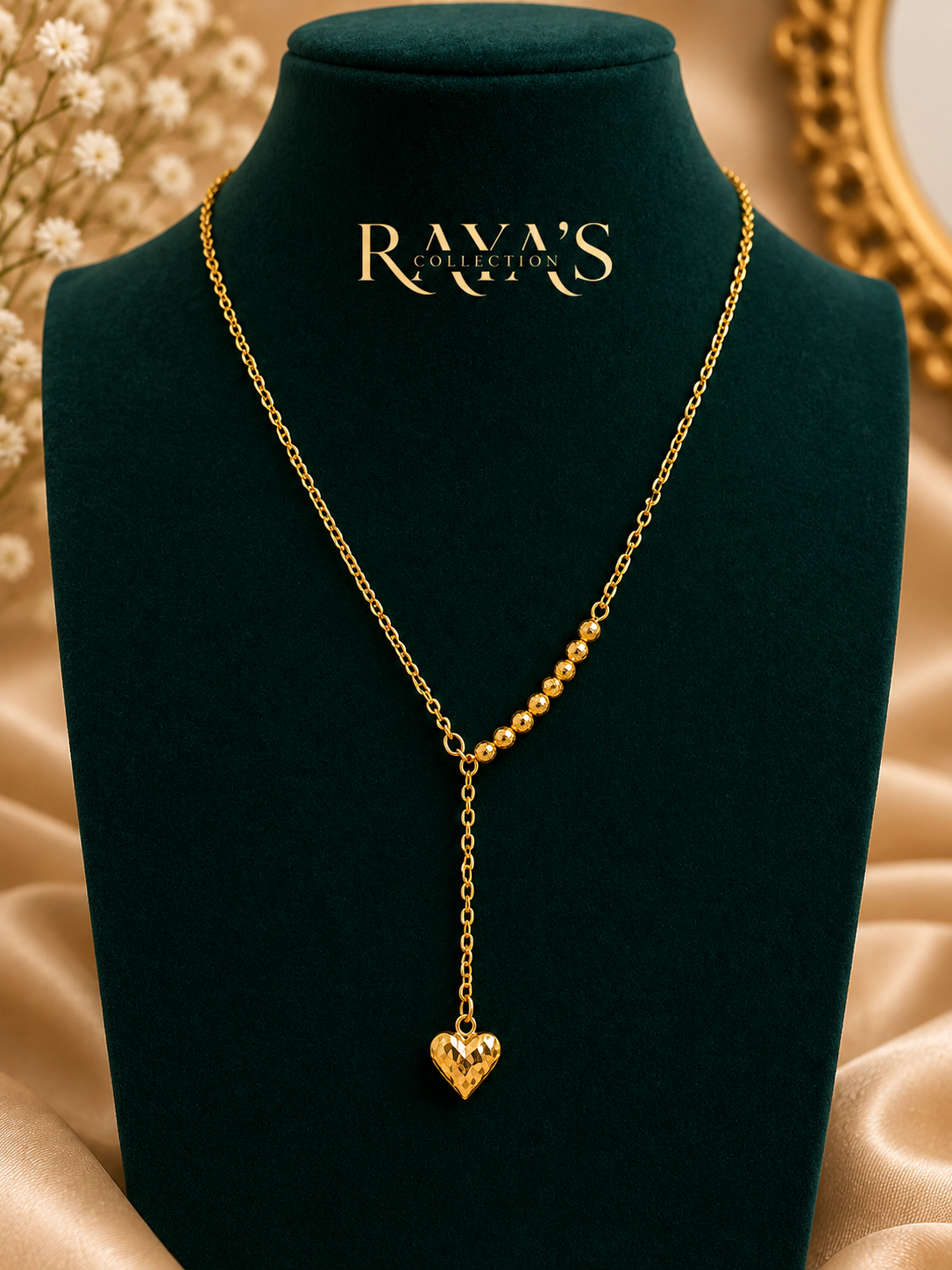 Golden Heart Tassel Necklace & Earrings Set