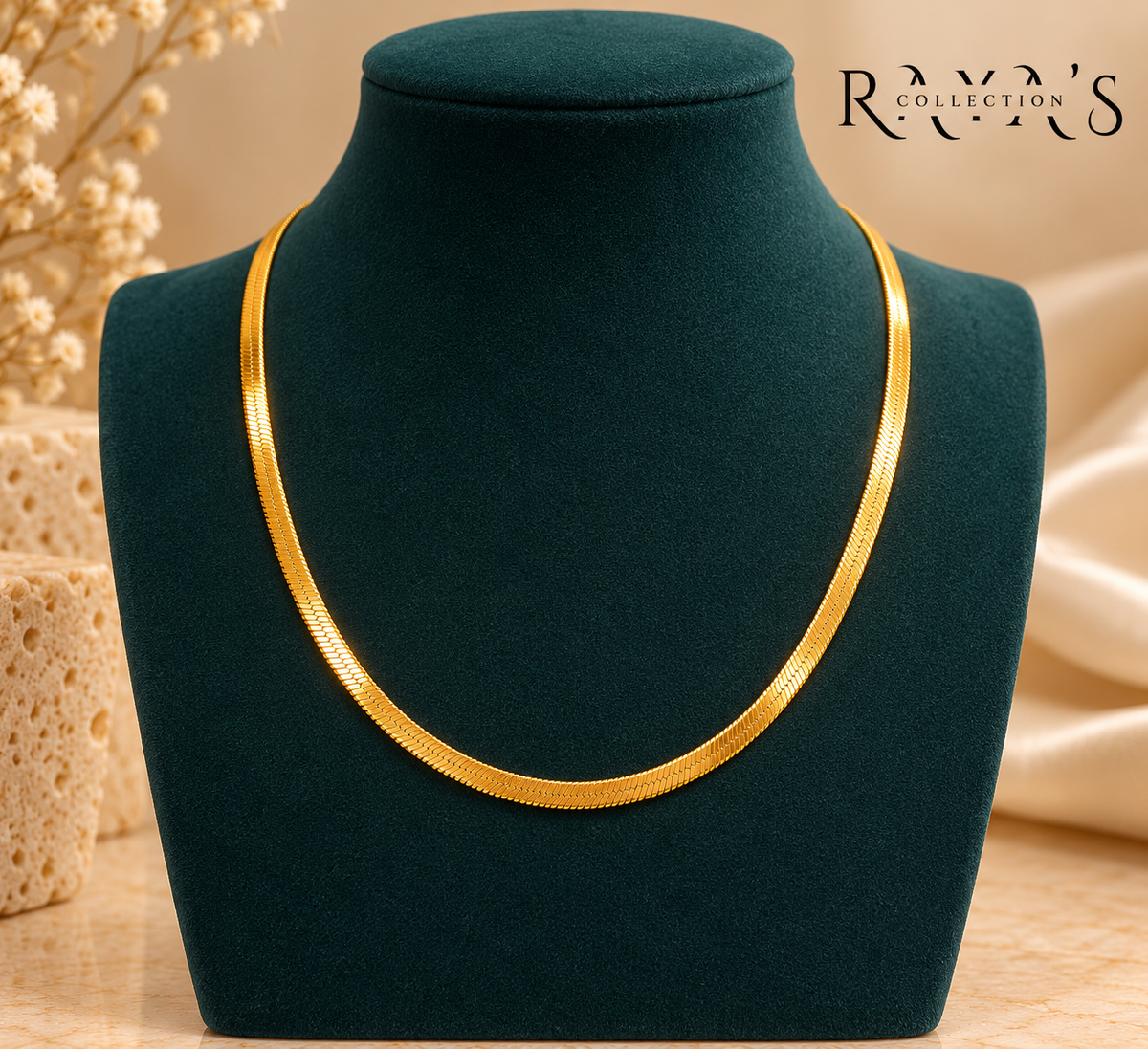 Classic 4mm Gold-Plated Herringbone Necklace