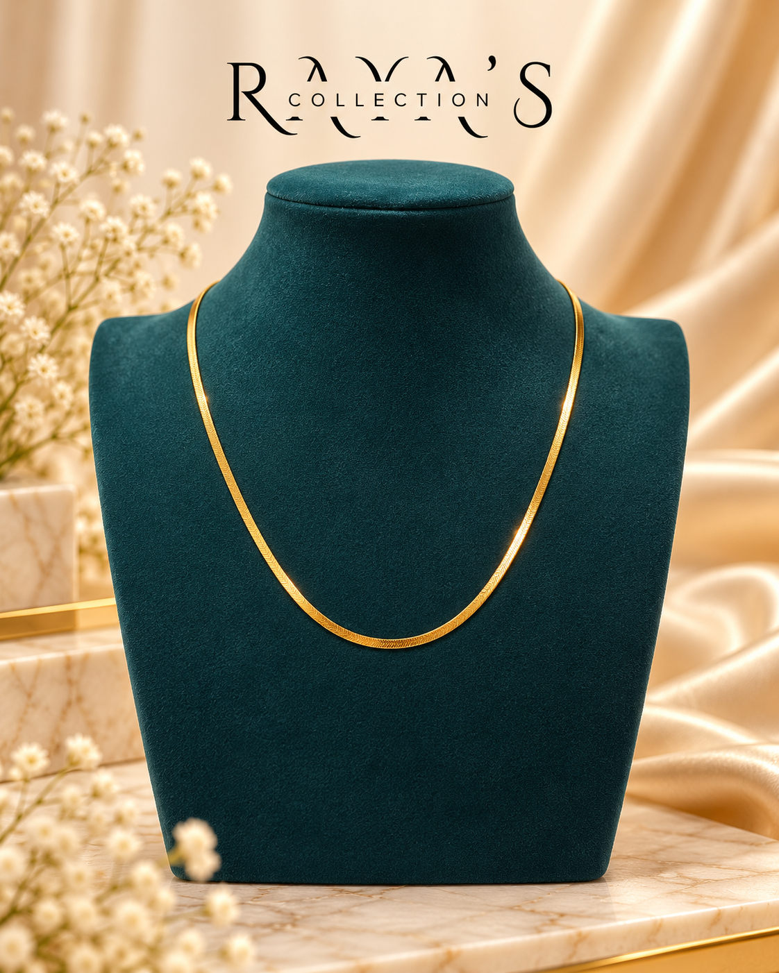 Delicate 2mm Gold-Plated Herringbone Necklace
