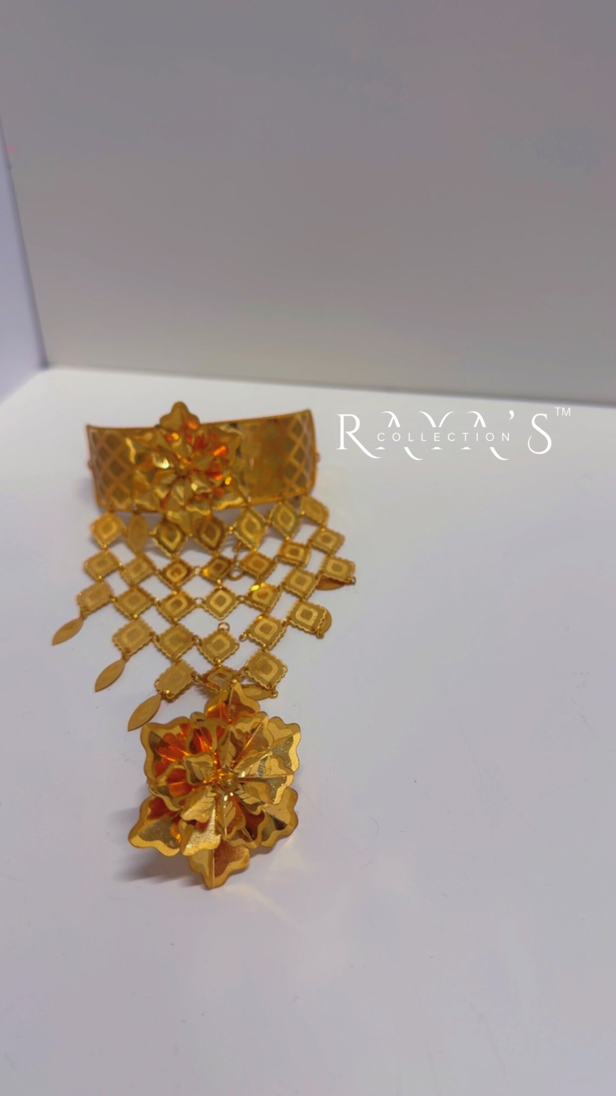 Royal Bloom Gold-Plated Hand Cuff with Ring Attachment