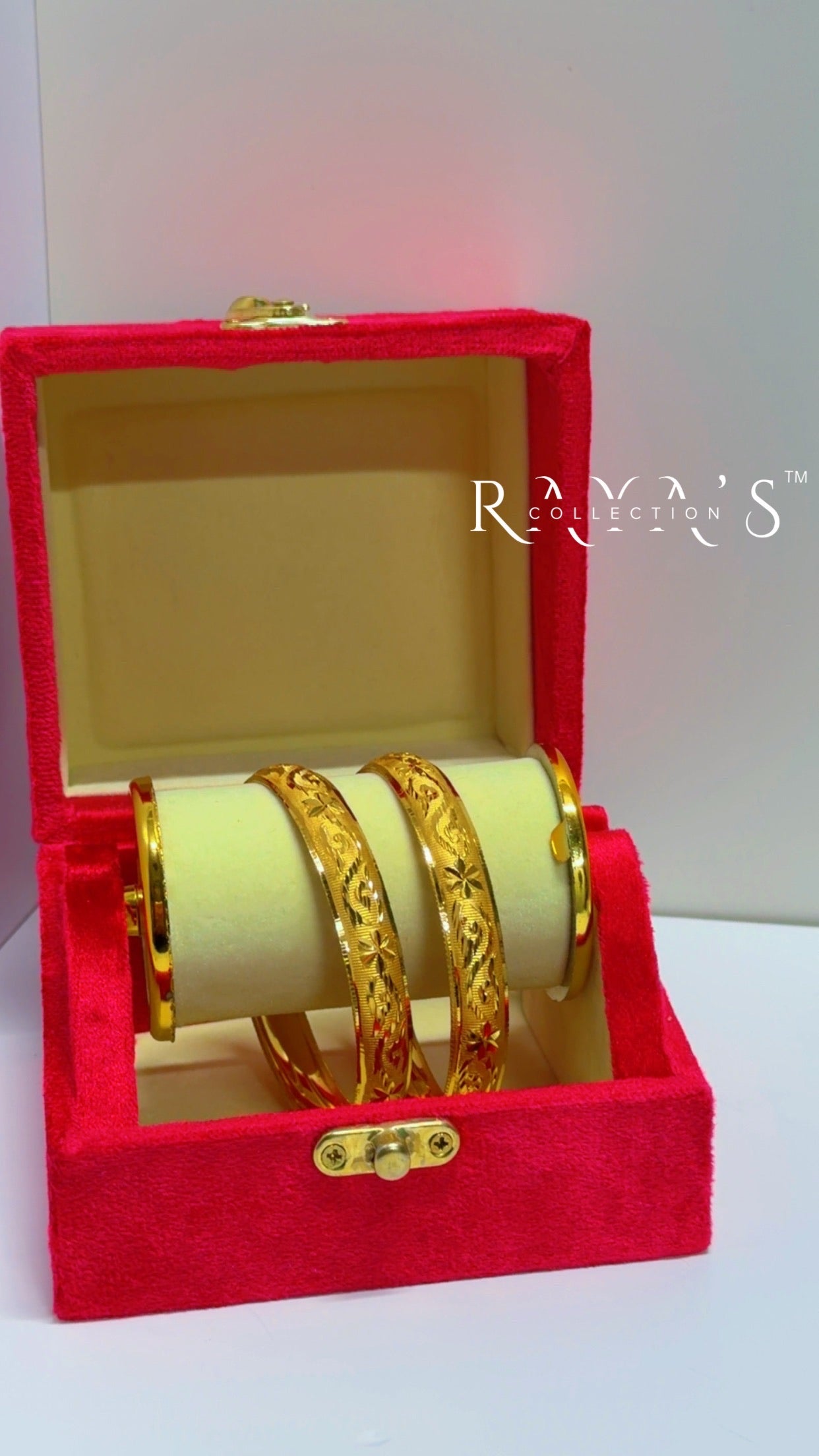 Floral Engraved Gold-Plated Bangle Set